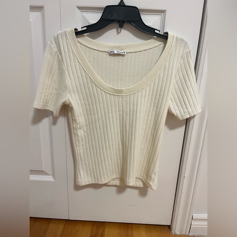 Zara Cream Ribbed Women's Top